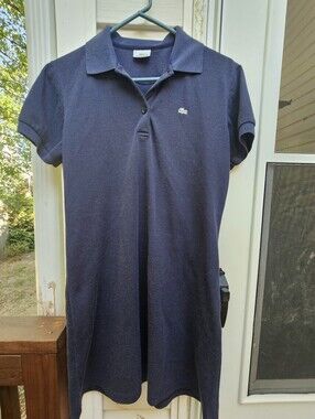 Lacoste Mini Polo Dress Navy Blue Cotton Preppy Tennis Old Money Sz 44 XL Women
